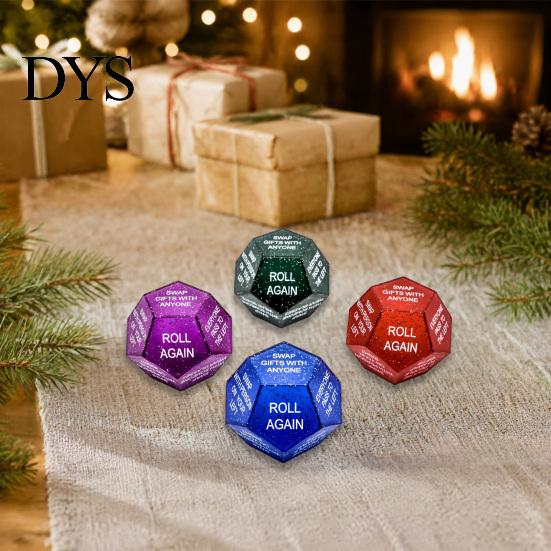 White Elephant Gift Exchange Dice Santa Swap Dice, Christmas Stocking Stuffers Dodecahedral Glitter Multi-sides Game for Present Party Supplies