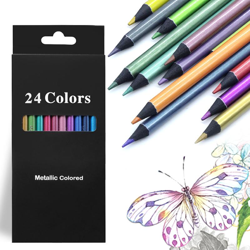 Kros24 Black Wood Metal Colored Pencils for Student Art & Creative Graffiti - Boxed Set