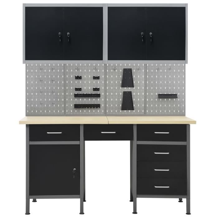 VidaXL Workbench with 4 Wall Panels and 2 Cabinets
