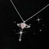 Trendy Cupid Angel Wings Heart Pendant Necklace for Women Pink Crystal Zircon Choker Stainless Steel Jewelry