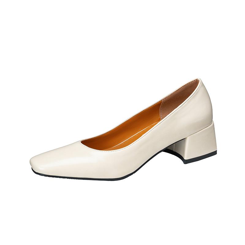 Women's High-heeled Single Shoes Simple and Versatile Thick Heel Large Size Square Head Shallow Mouth Low-top Shoes