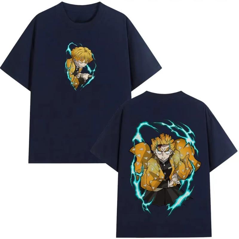 Anime Demon Slayer Agatsuma Zenitsu Graphic T Shirt Men Women Clothing Cartoon Oversized Tshirt Mens Casual Cotton Tshirts