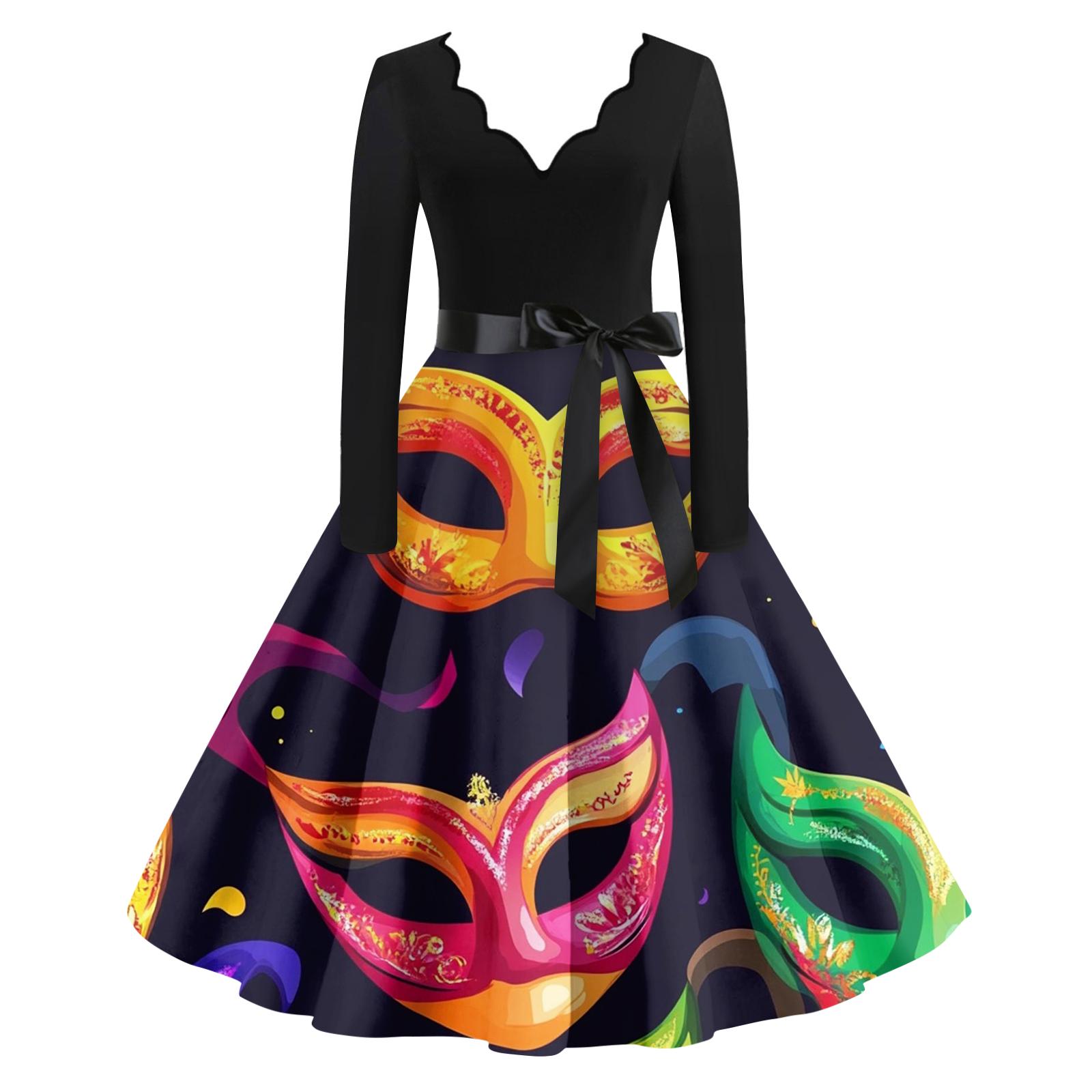 

Женское повседневное модное платье с V-образным вырезом и длинным рукавом с принтом в винтажном стиле XL