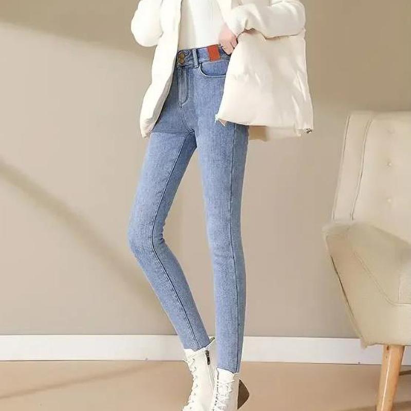 Fleecové Teplé Strečové Džínové Tužkové Kalhoty Dámské Zimní Hrubé Sametové Džíny Vysoký Pas Skinny Dámské