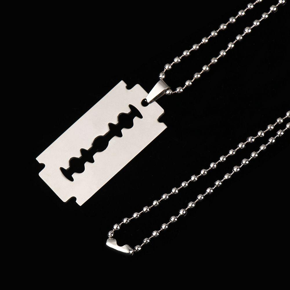 Unisex Stainless Steel Razor Blade Shaped Pendant Dogtag Necklace New Dogtag Necklace Unique Razor Blade Shaped Necklace