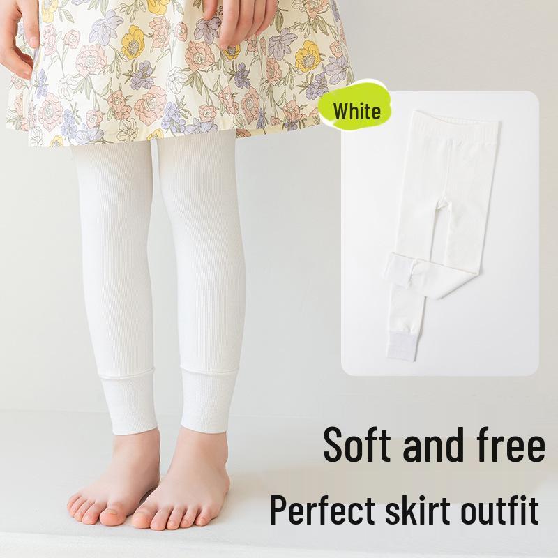 Dziewczęce Wszechstronne Bawełniane Legginsy 9/10 w Jednolitym Białym Kolorze na Wiosnę/Jesień