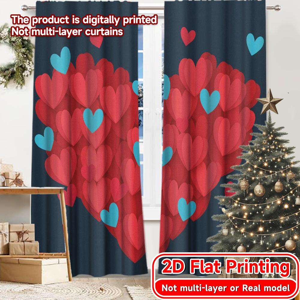 

2D Flat Printing 2pcs Heart Bloom Popular Creative Curtains Semi-Sheer Curtains Decorations For Home Decorative for Living Room 100*130 Rod Pocket 1pcs