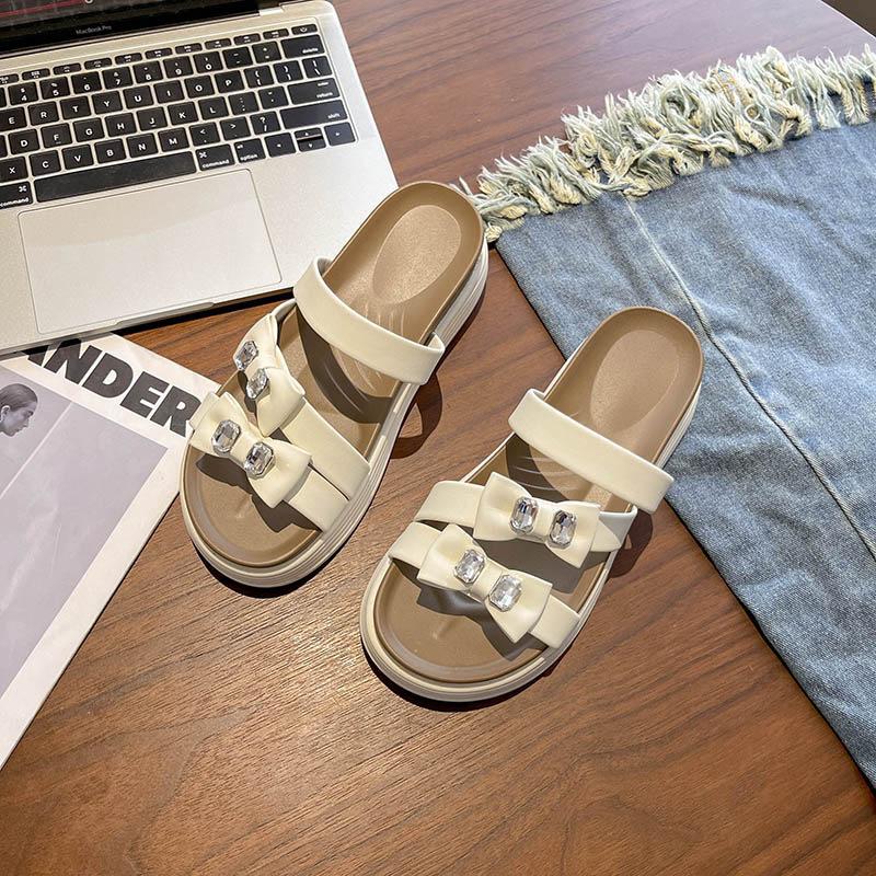 Rhinestone bow slippers women's summer wear spring new platform sandals beautiful sandals