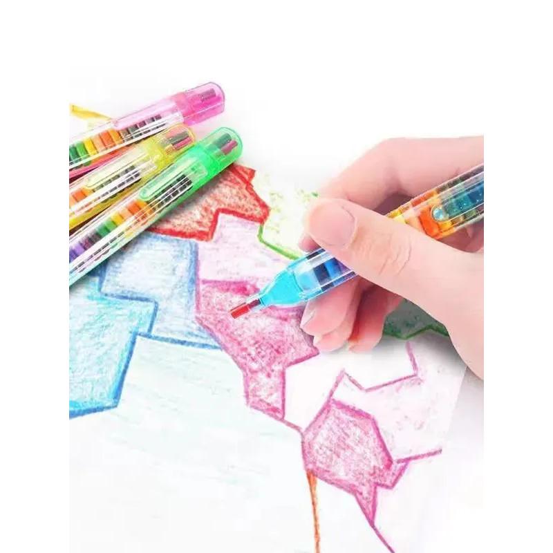 20-Color Interchangeable Core Crayons (4pc) - Oil Painting & Washable Paintbrush 2-in-1, Ideal for Students, Fancy Graffiti, Ric