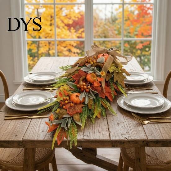 Artificial Holiday Floral Arrangement Artificia Fall Teardrop Swag, Autumn Harvest Sunflowers Pumpkins Leaves Berries Door Ready to Hang Swag Hanging