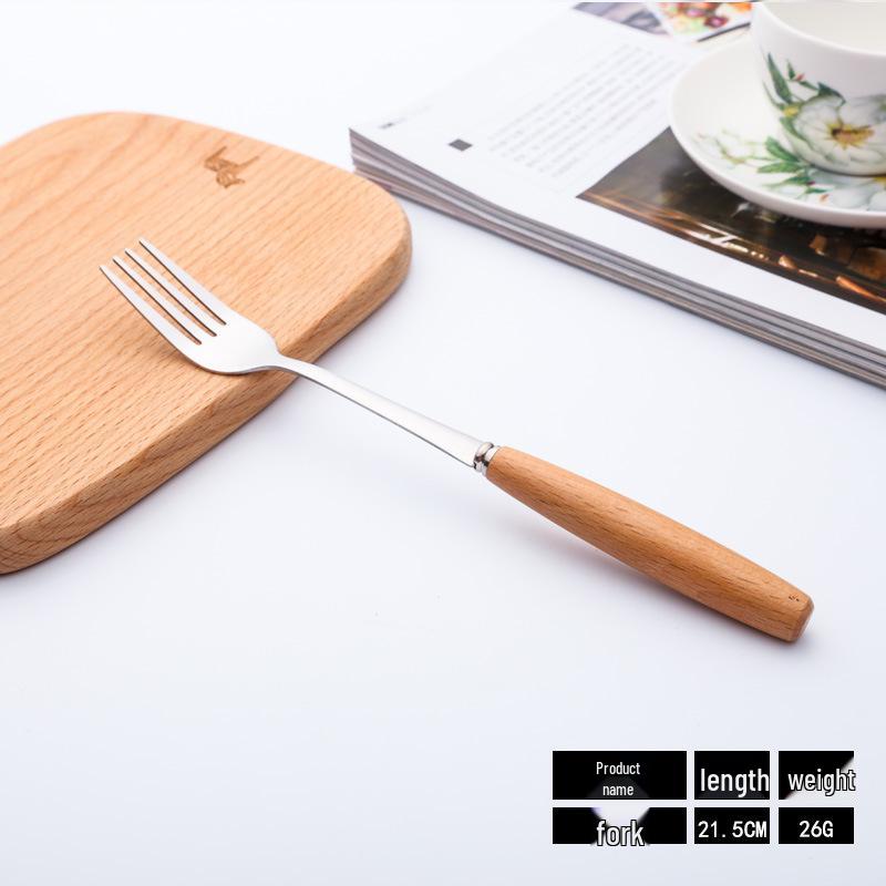 Western Cutlery Set: Stainless Steel with Wooden Handles - Includes Steak Knives, Dessert Spoons, Pasta Forks, and Spoons.