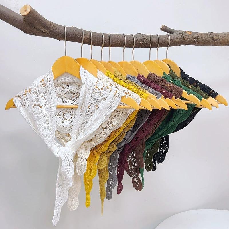 Outdoor Cotton Knitted Scarf Handkerchief Necktie Triangle Filigree Scarf Women's Neck Protection Scarves for Women