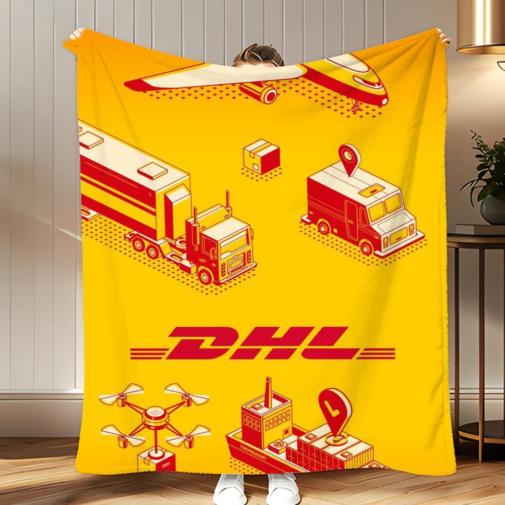 Beliebte Logistikmarke DHL Express Weiche Korallenfleece-Decke 310 g/m² Flauschig Warm zum Werfen für Sofa Bett Couch Schlafzimmer Dekor