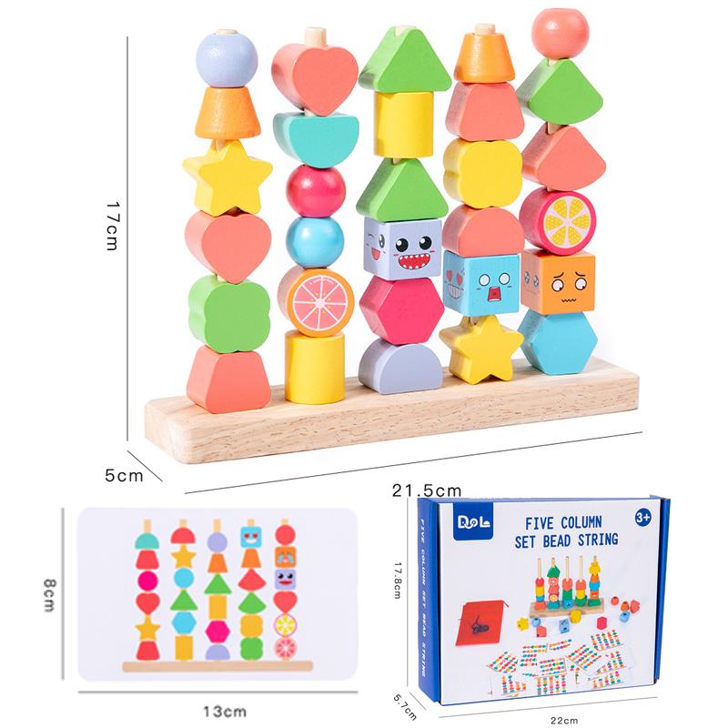 Toys Toys Toddler Wooden Montessori Beads Sequencing Stacking Block Matching Shape Lacing Beads Threading Fine Motor Skills Kids
