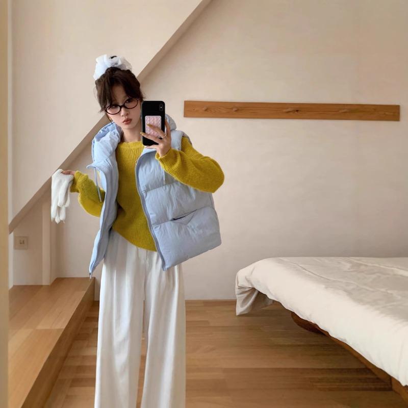 Small hooded loose short sweet puff cotton vest women's autumn and winter new down cotton vest