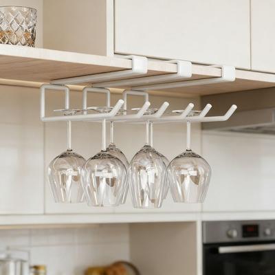 No Drill Under Counter Glass Storage Rack Wall Mounted High Foot Glass Holder  for Kitchen
