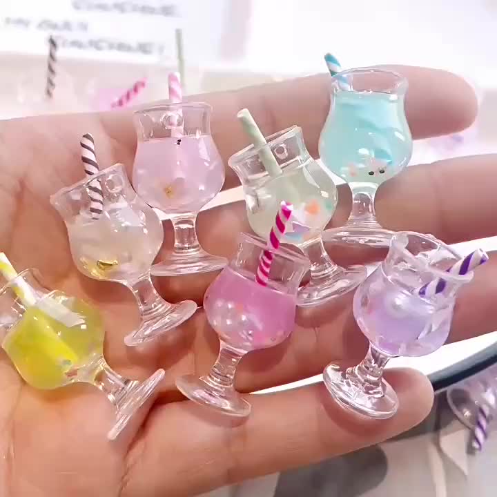 3pcs Miniature Resin Straw Goblet for Dollhouse Drink Accessories - Colorful, Durable ABS Material, Perfect for Tiny Scenes and