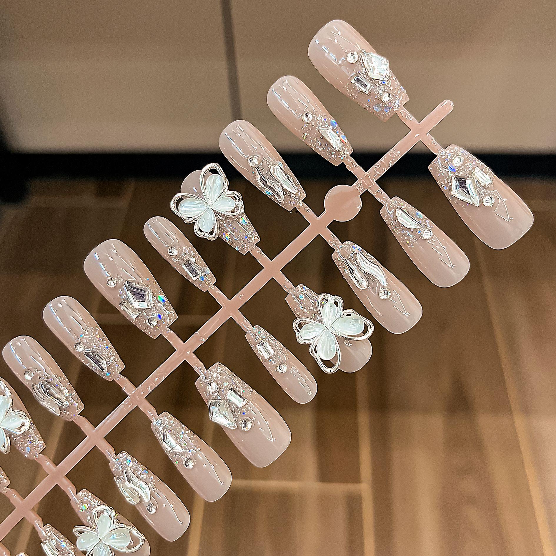 

Средне-длинные ногти «кошачий глаз»-«бабочка» однотонные носимые ногти - ручной работы, высококачественные наклейки для нейл-арта