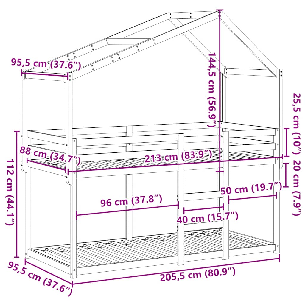 Bunk Bed Without Mattress 90x200 Cm Solid Pine Wood