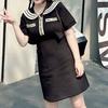 8 large size dress fat mm navy style short sleeves sweet temperament design fake two-piece skirt