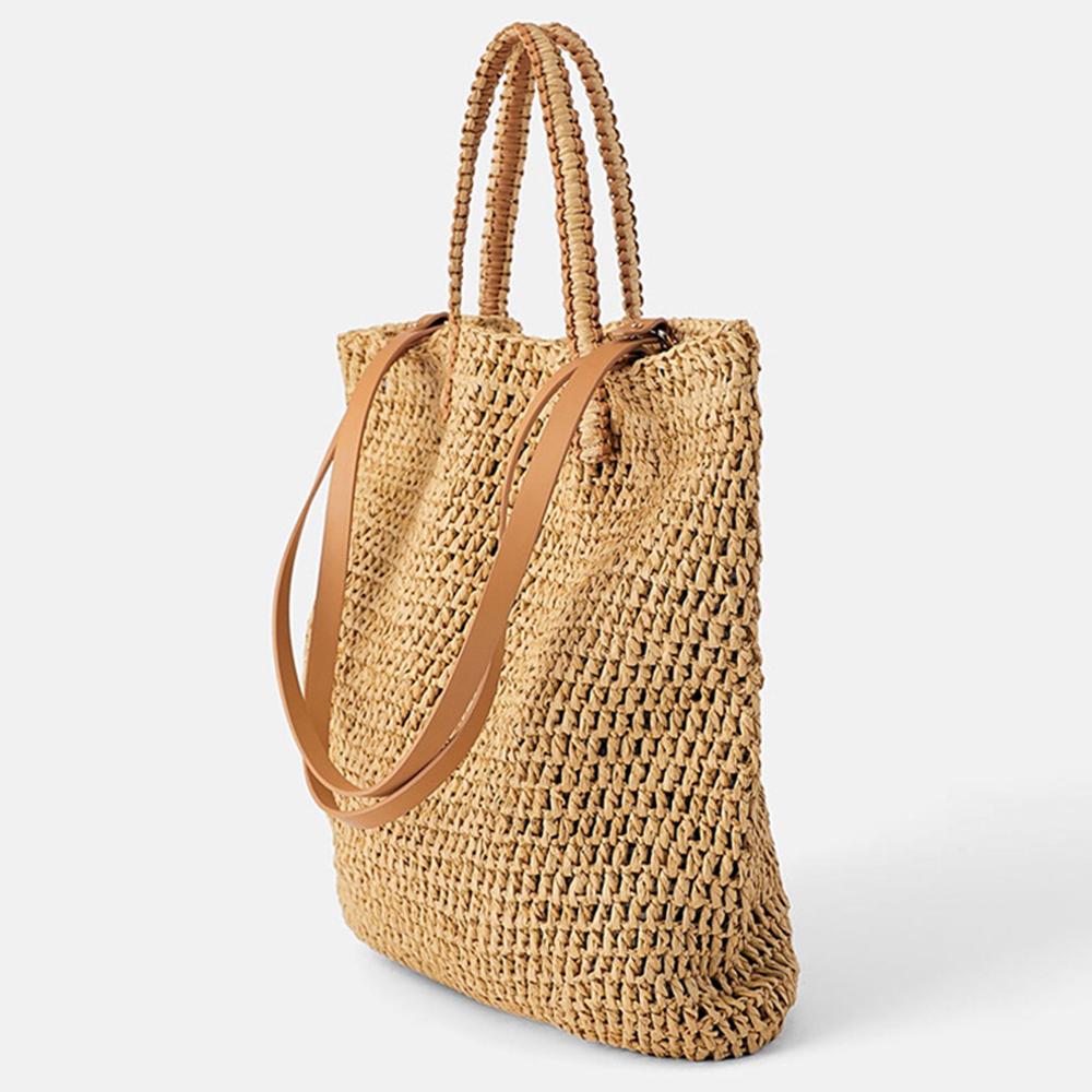 

Large Paper Rope Straw Bag Handmade Crochet Handbags Bohemian Woven Travel Beach Bags for Women Shoulder Bag Hollow Shopper Tote 40x38cm