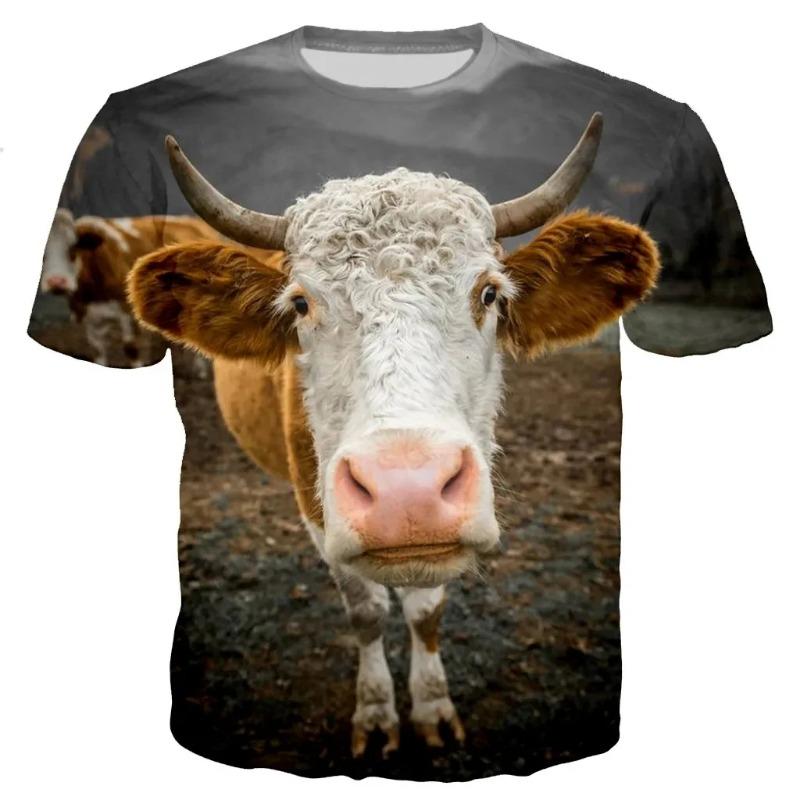 Summer Popular Cute And Fun Animal Cow Print Men's Casual Fashion T-shirt With Round Neck Plus Size Comfortable Short Sleeves