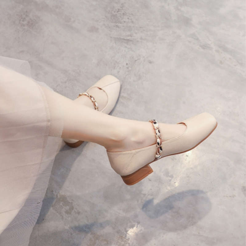 French Mary Jane Single Shoes Women's Summer New Shallow Mouth One Shoe Two Wear Small Heels Low Heel Beanie Shoes