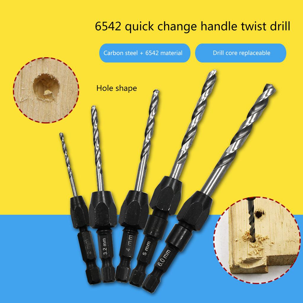 5Pieces Countersink Drill 6542 Cone Bit Set Quick Change Hex Shank Woodworking Screw Reame Metric 2mm To 6mm Drill Bit