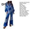 2Pcs/Set Women Stripe Print Pleated Casual Outfit Lapel Lantern Long Sleeve Lace Up Shirt High Waist Wide Leg Long Pants Set
