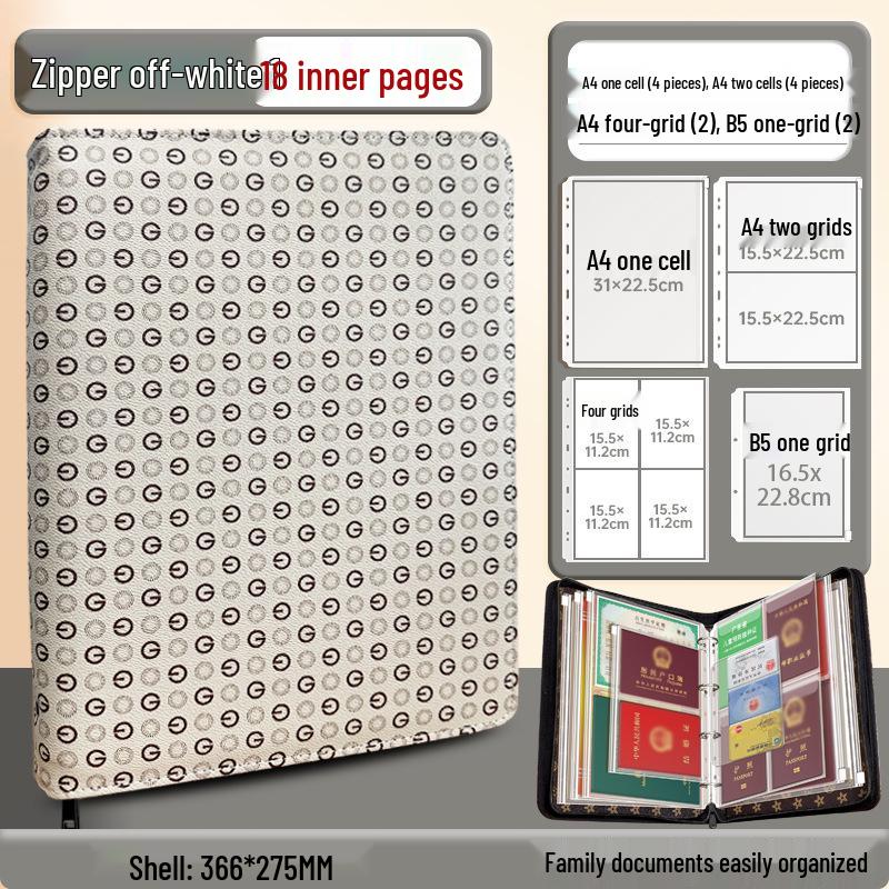 Family Document Storage Bag: Leather Magnetic Buckle A4 Album for Certificates, Receipts & Documents