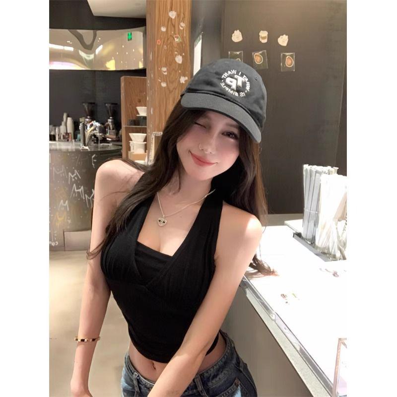 

Черный кружевной топ-халтер на шнуровке - Женский летний дизайн для похудения Small чёрный