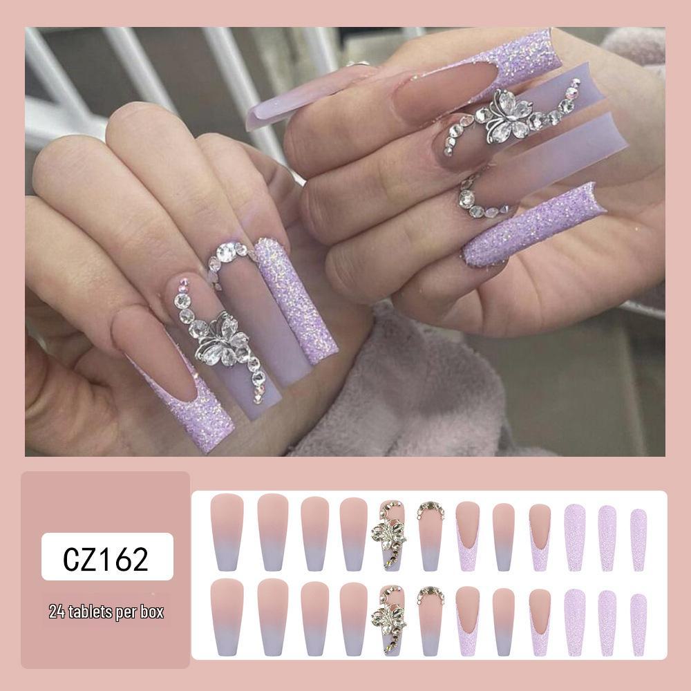 Long T-Point Diamond Jelly Glue False Nails - Press-On Nail Art Tips