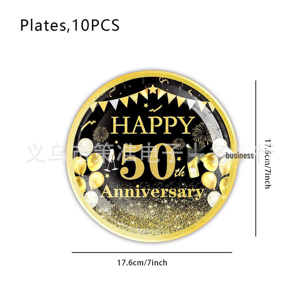 50th Birthday Party Disposable Tableware Set: Plates, Cups, Napkins, Tablecloth, Cutlery Supplies.