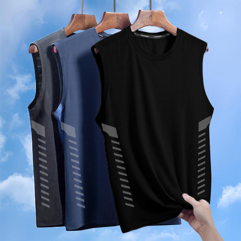 Men's Plus Size Ice Silk Quick-Dry Sleeveless Tank Top for Running and Summer.