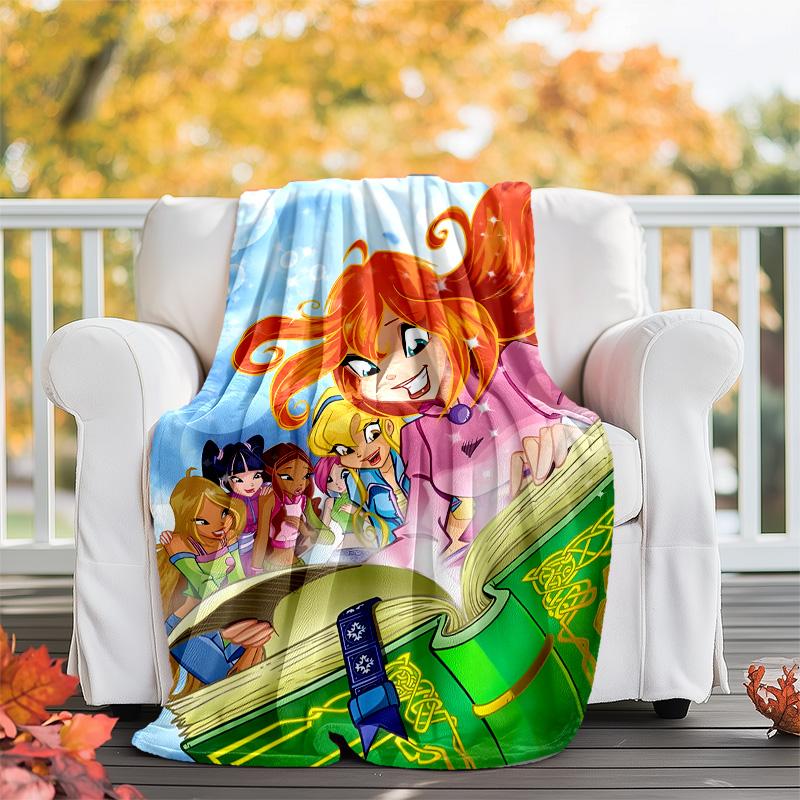 1pc W-Winx Club Theme Blanket - Digital Print, Polyester, Cozy for All Seasons, Perfect for Outdoor, and Travel