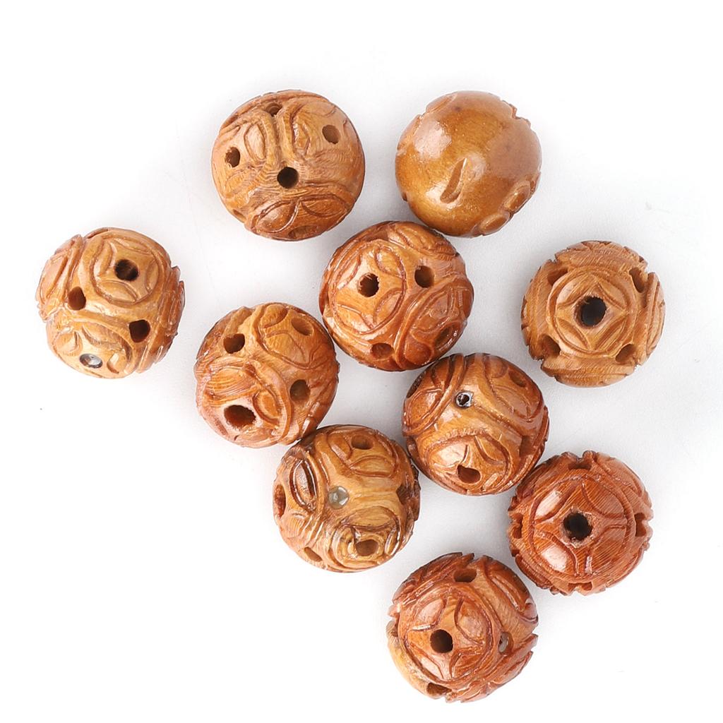 10Pcs Peach Wood Beads Carving for   Bracelet Necklace Crafts Pendants Accessories