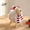 Wooden Lamb Ornaments Christmas Sheep Figurine with Scarf Santa Hat Plush Fleece Versatile Wood Art Pieces Tabletop Ornament Rustic Holiday Desktop