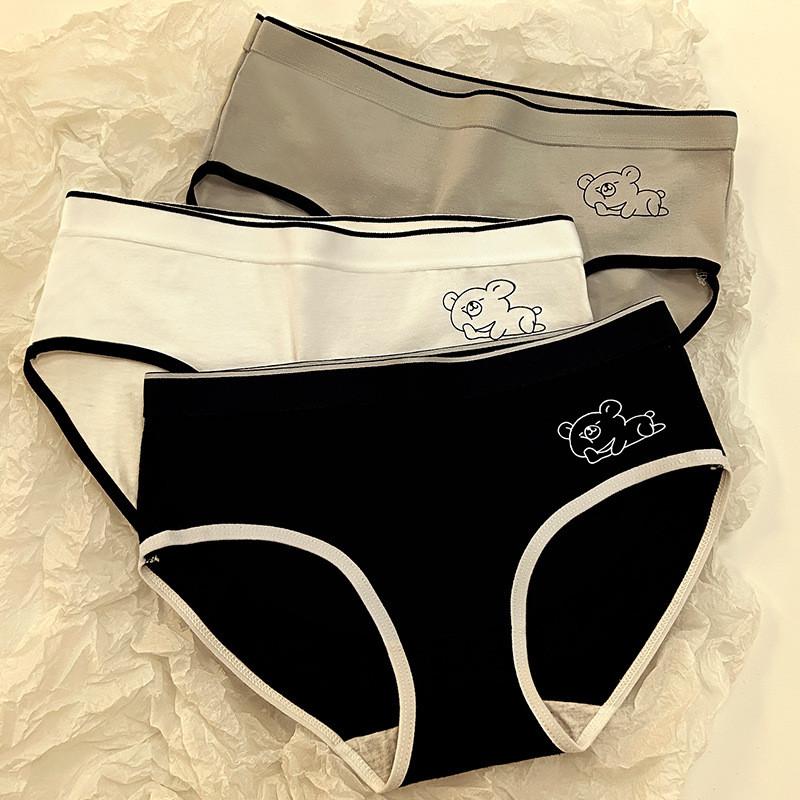 Soft Cotton Underwear For Women Featuring Cute Cartoon Bears In Stylish Mid-rise Design
