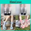 Lolita Cotton Kneehigh Socks With Lace Trim And Pearl Bows For Girls
