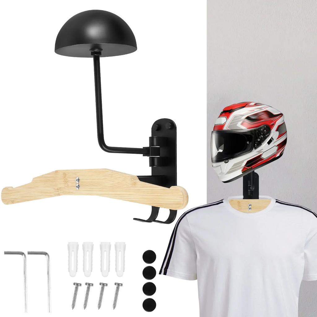 180° Rotation Wall Mounted Universal Motorcycle Helmet Rack Seat Cover  Helmet Storage Holder Alloy Helmet Hanger Stand Hook