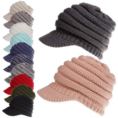 Damen Einfarbig Gestrickte Baseball Offene Pferdeschwanz Ski Mütze EMA