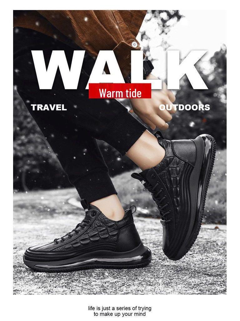 Men's Leather Height-Increasing Sneakers: Thick Sole, High-Top Casual Dad Shoes for Spring and Summer.