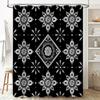 Black White Flower Shower Curtain Water-resistant Bathroom Decor Printing Waterproof Washable Rug for Bathtub