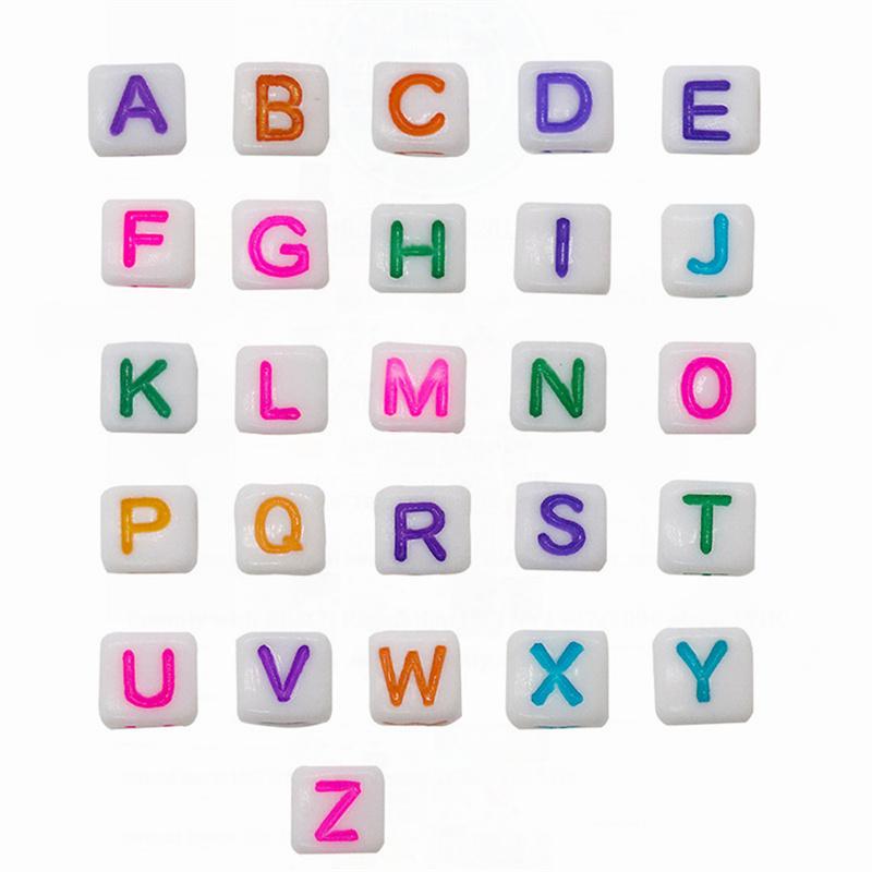 100pcs Round Square English Letter Beads DIY Bracelet Necklace Jewelry Accessory Acrylic Loose Bead String Black White Crafts