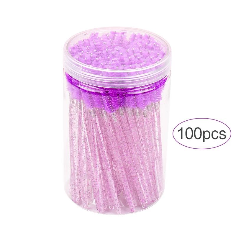 100pcs Disposable Eyelash Extension Makeup Brush Eyebrow Comb MicroBrush With Box Crystal Handle Mascara Wands Lash Lifting Tool