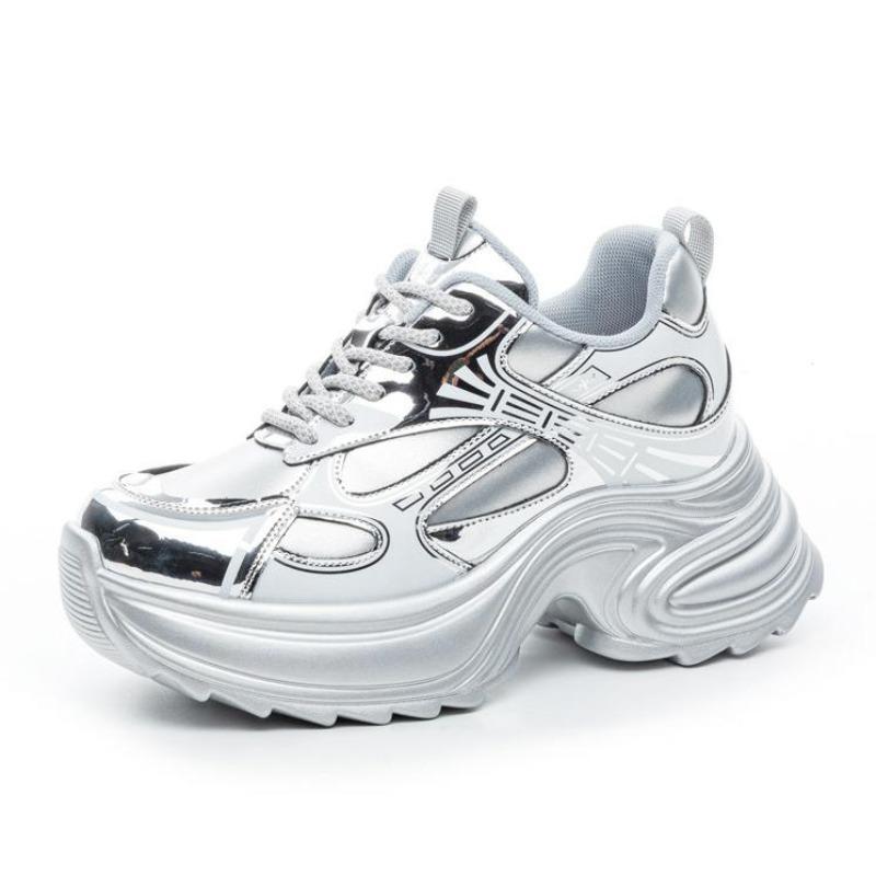 Fashion 9CM Chunky Sneakers for Women Genuine Leather Women Casual Shoes Women Spring Fashion Sneakers Walking Shoes Platform Heel Wedge