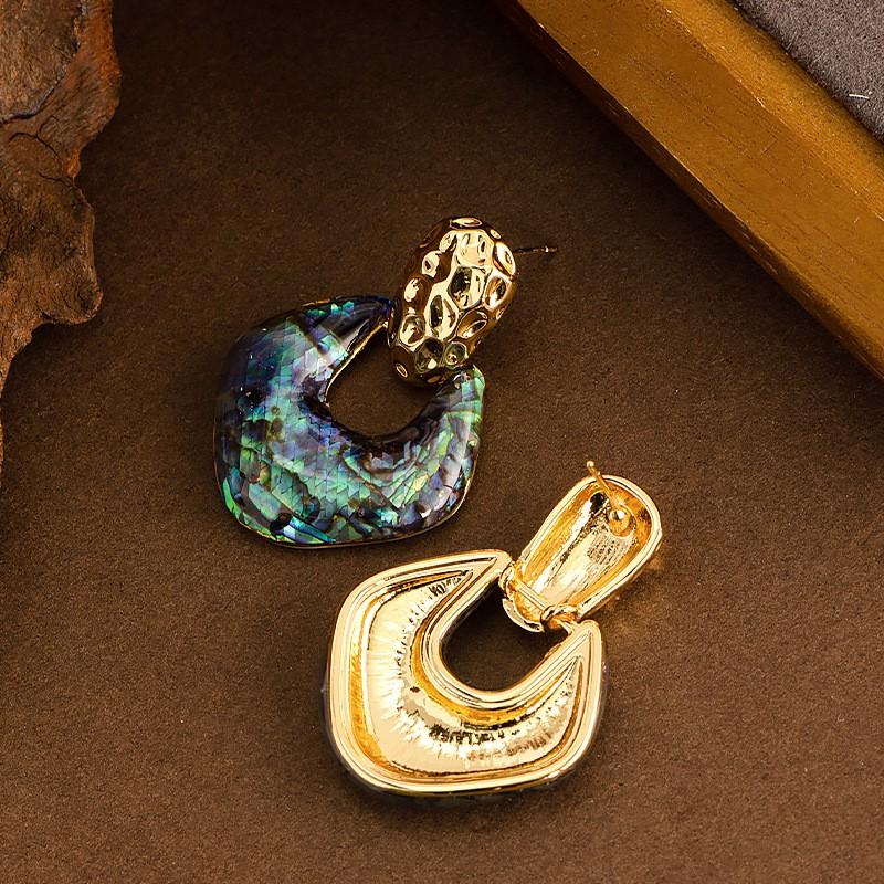 Elegant Pearlized Abalone Shell Stud Earrings With Post Geometric Design Fashion Office Jewelry Women