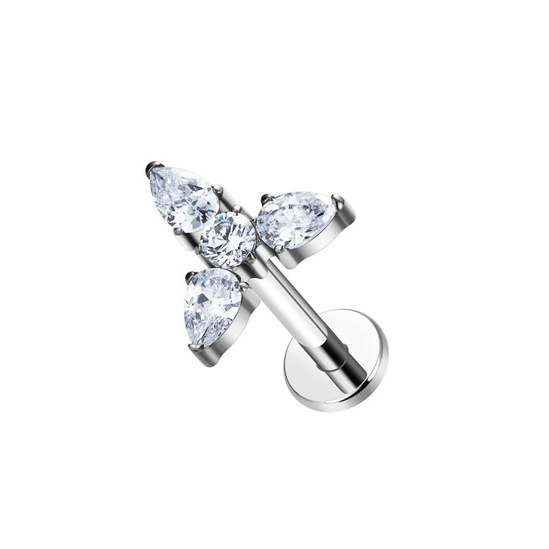 Hot Sale Body Jewelry: Titanium Labret Flatback Tragus Earring Stud Internal Thread Zircon Rings
