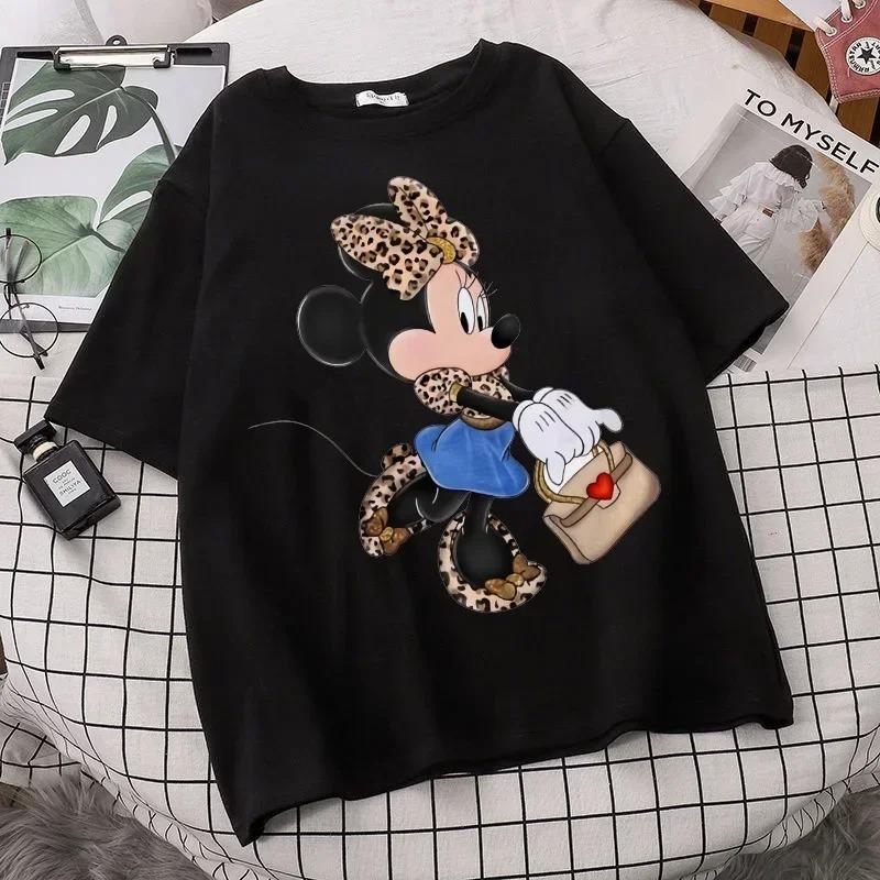 Fashion Disney Cartoon Mickey Minnie Printed T Shirt Vintage Women Casual Short Sleeves Streetwear Tshirt Harajuku Tees Tops