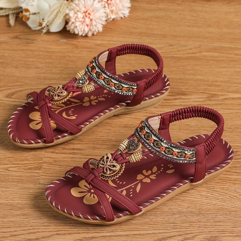 Bow, New Women's Shoes Flat-bottomed Handmade Beaded Rhinestone Sandals, Wearing Beach Little White Shoes Women